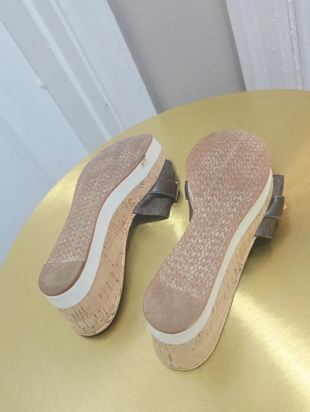 Michael Kors Womens MK Warren Platform Cork Slide Sandals Brown Gold Size 8M